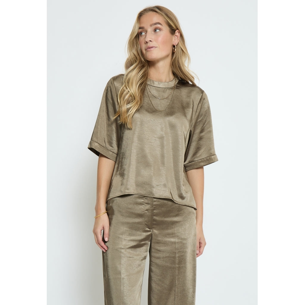 PCRuby Mock Neck Half Sleeve Blouse - Bruin