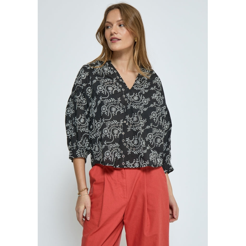 Tiffany 3/4 Sleeve Blouse - Zwart