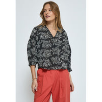 Tiffany 3/4 Sleeve Blouse - Zwart