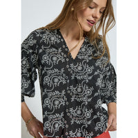 Tiffany 3/4 Sleeve Blouse - Zwart