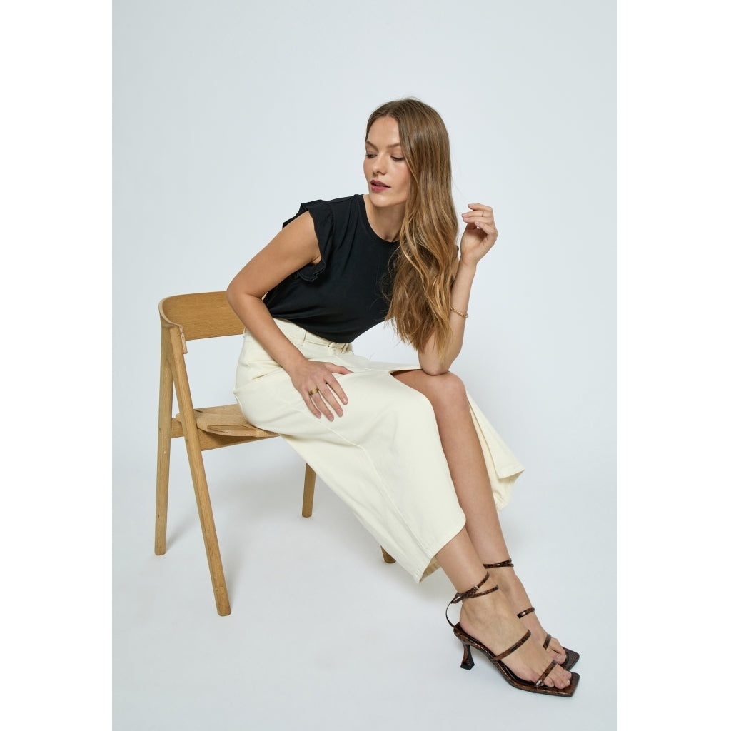 Fione Mid Waisted Midi Skirt - Beige