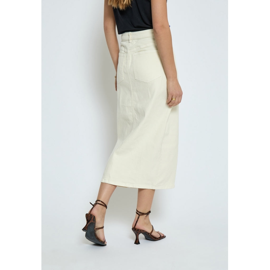Fione Mid Waisted Midi Skirt - Beige