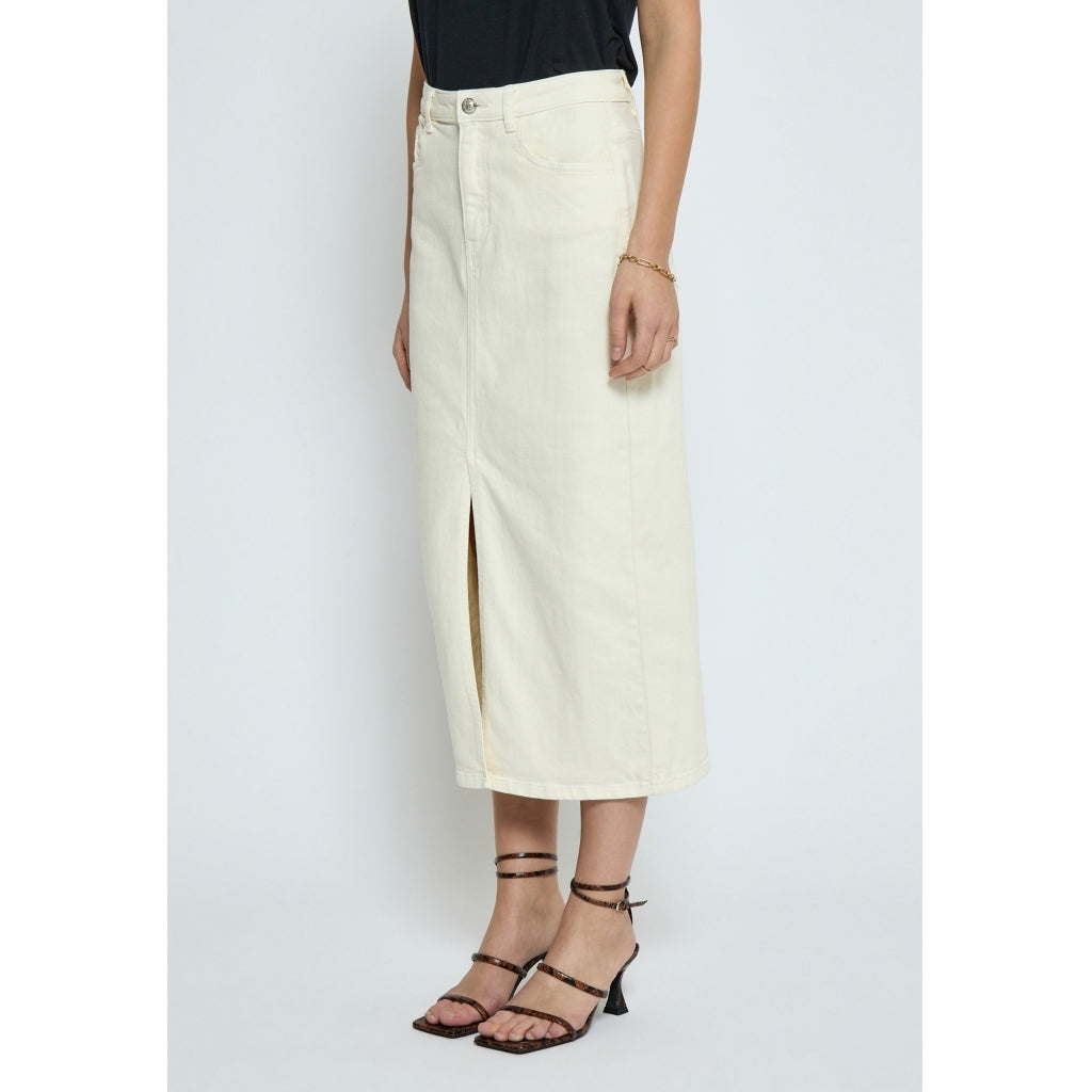 Fione Mid Waisted Midi Skirt - Beige