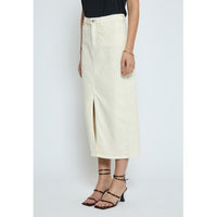 Fione Mid Waisted Midi Skirt - Beige