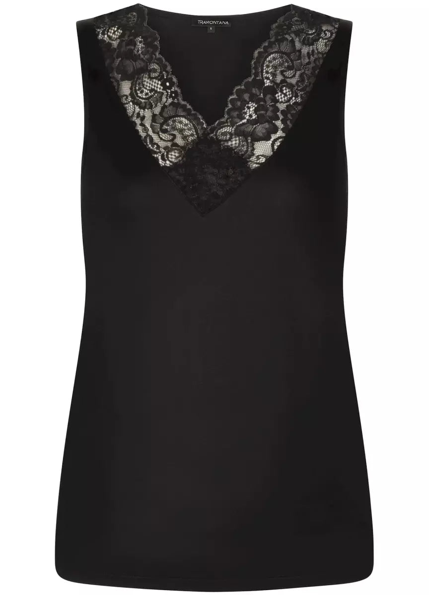 Basic Top V-Neck Lace - Zwart