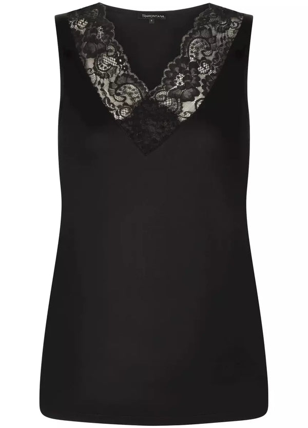 Basic Top V-Neck Lace - Zwart