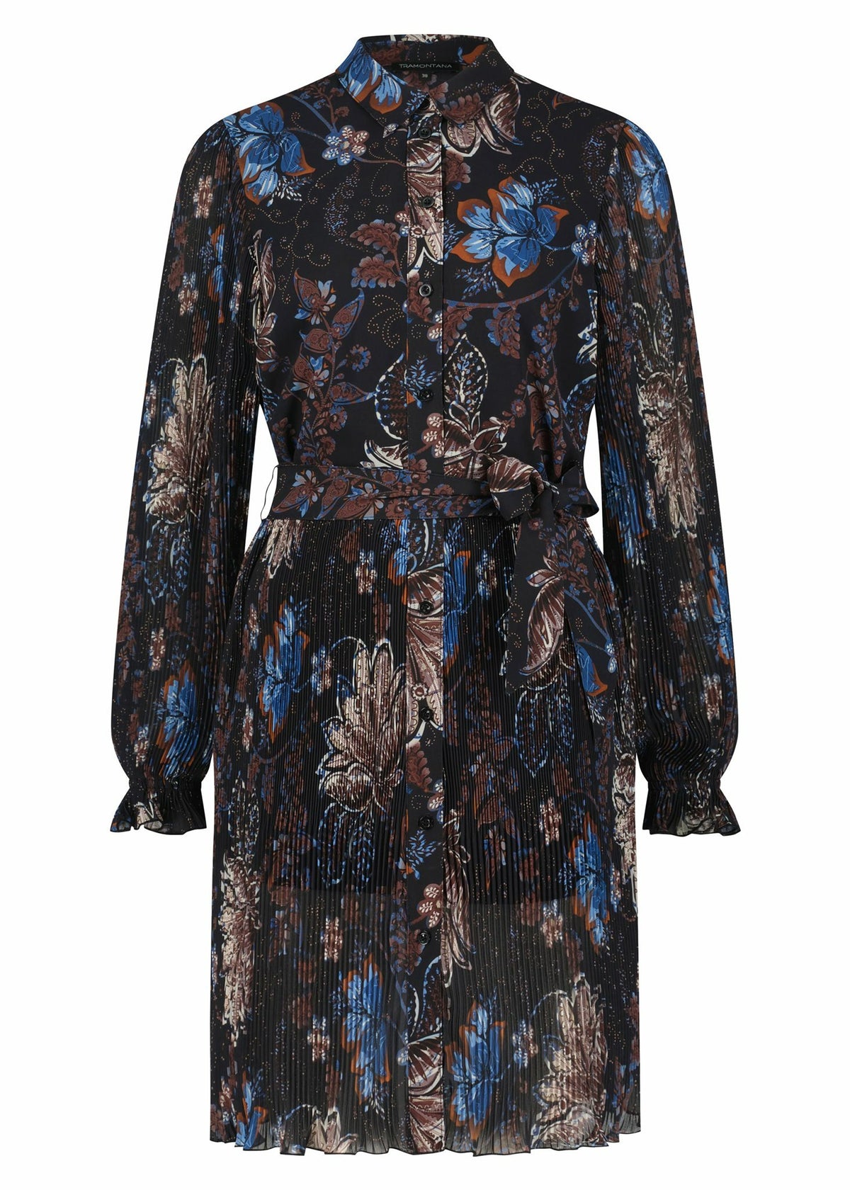 Dress Plisee Elegant Flower Print - Multi