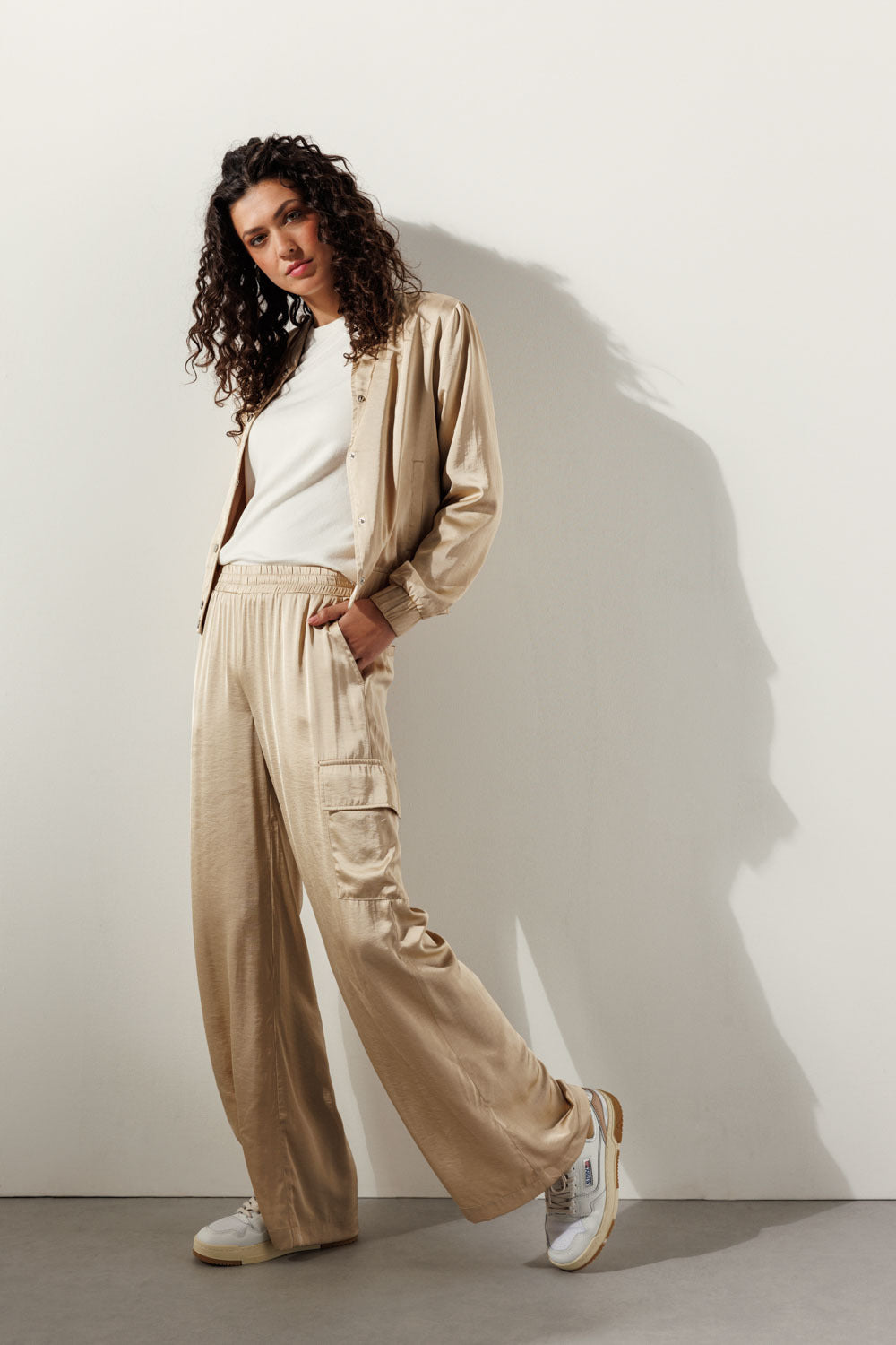 Hammered-Satin Bomber Jacket - Zand