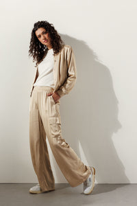 Hammered-Satin Bomber Jacket - Zand