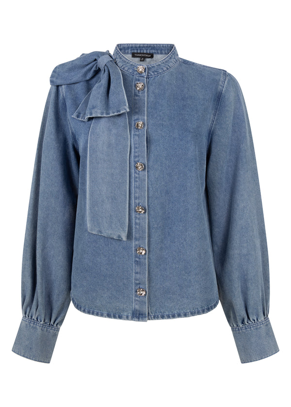 Denim Blouse Bow Detail