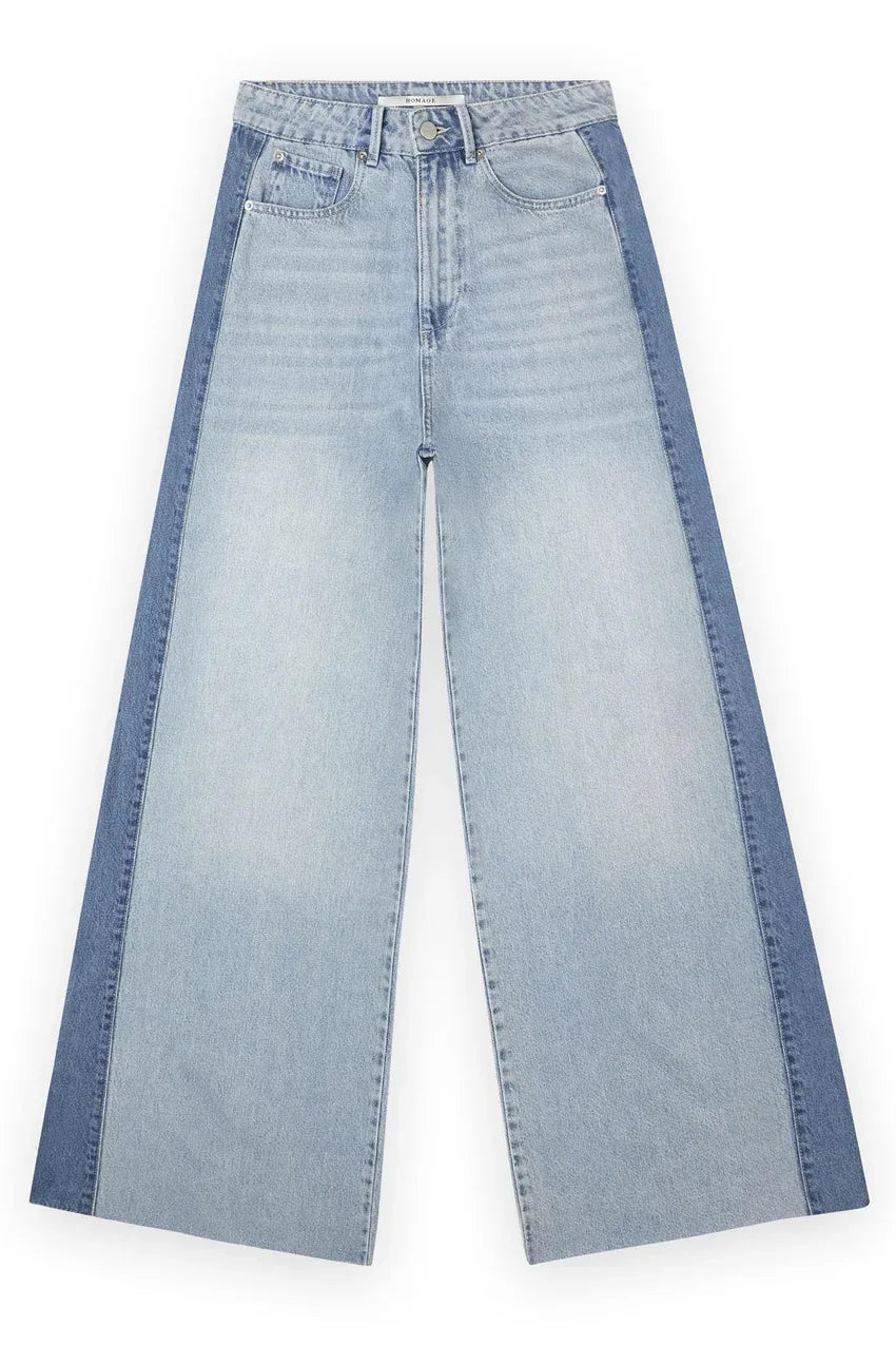Wide Leg Jeans With Patchwork - Multi