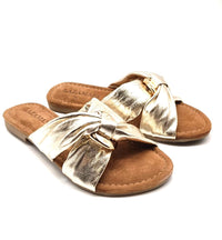 ladies mules crossed strap/chain - Goud