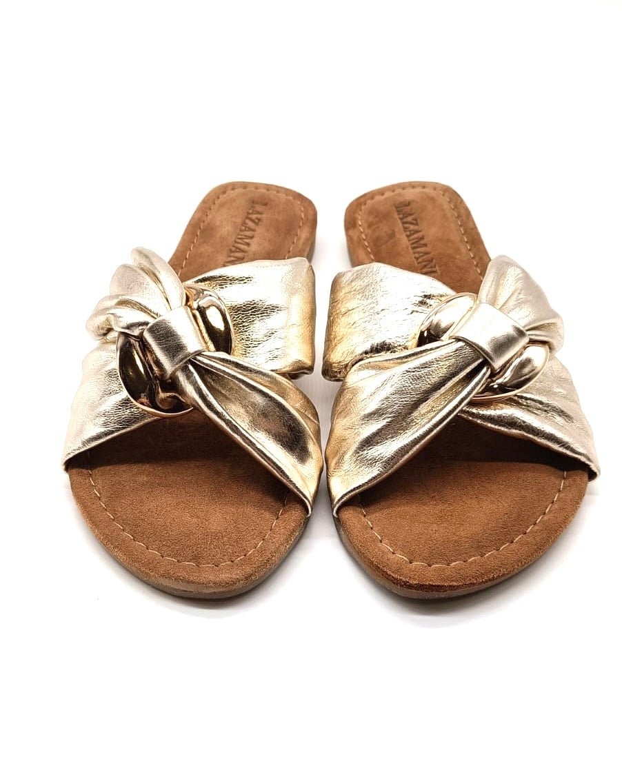 ladies mules crossed strap/chain - Goud