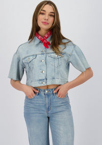 Clementine baggy jeans jacket short sleeve - Blauw