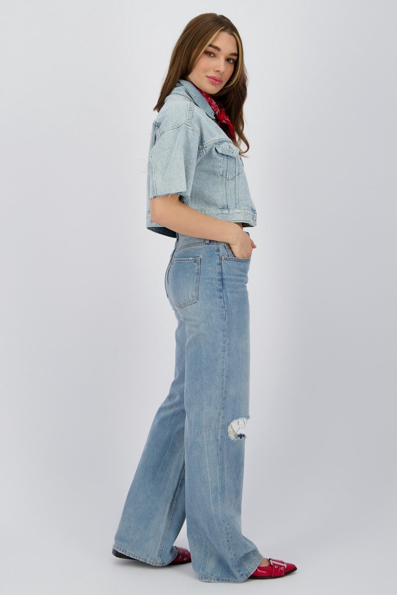 Clementine baggy jeans jacket short sleeve - Blauw