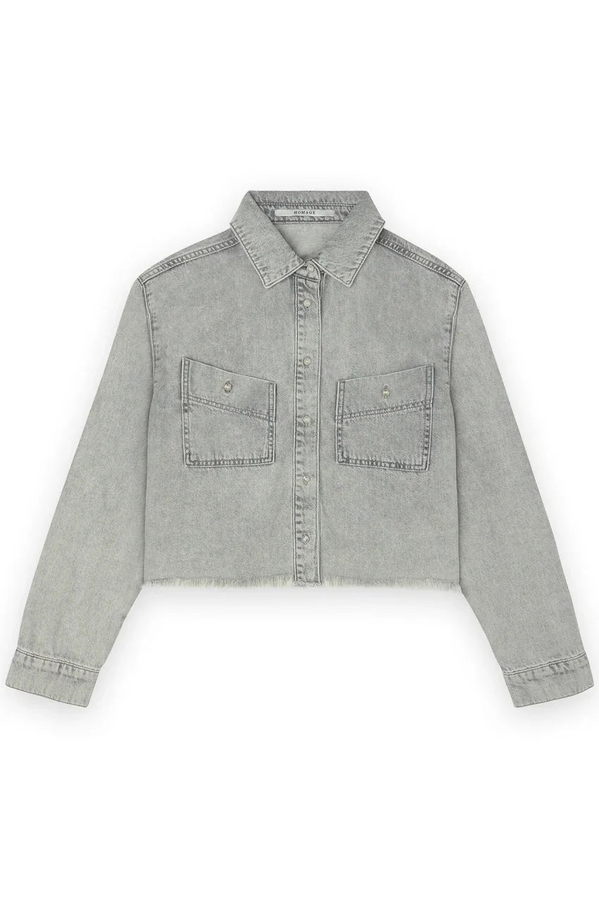 Cropped Denim Jacket - Grijs