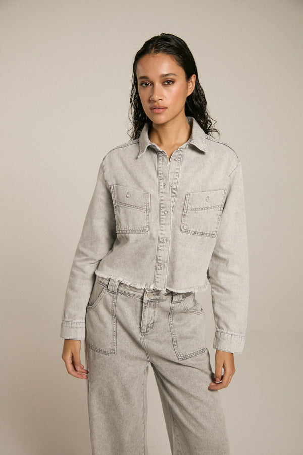 Cropped Denim Jacket - Grijs