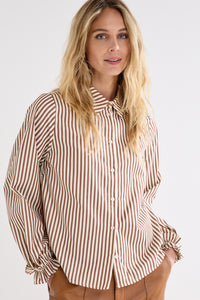 Striped Blouse Ruffled Cuffs