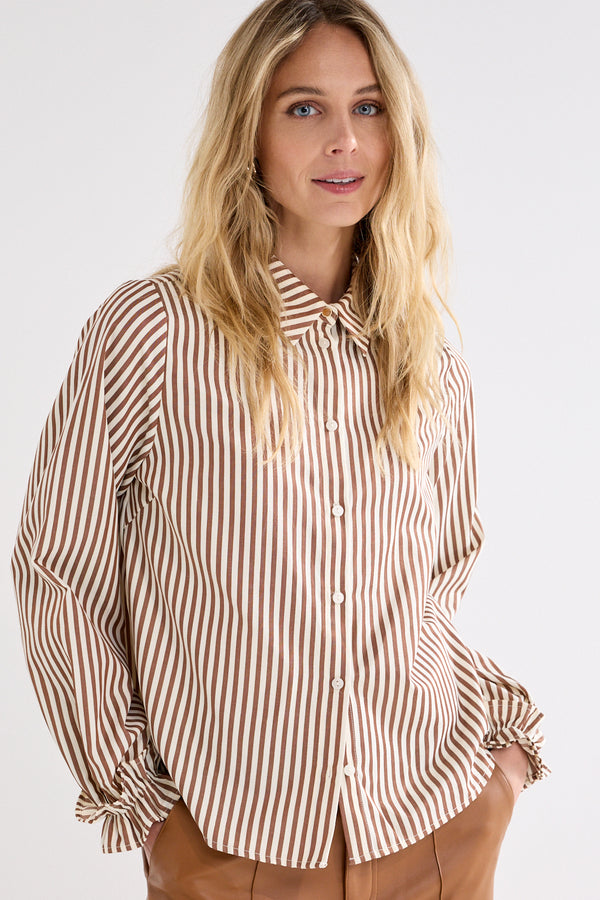 Striped Blouse Ruffled Cuffs