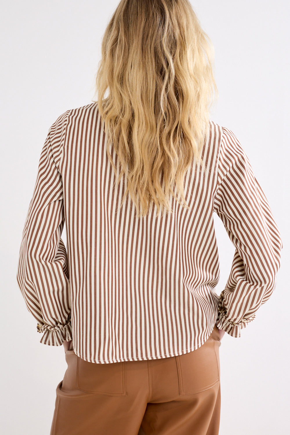 Striped Blouse Ruffled Cuffs