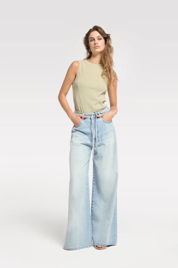 Extra Wide Leg Jeans With Cord - Blauw