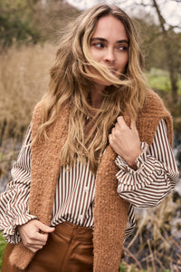Striped Blouse Ruffled Cuffs