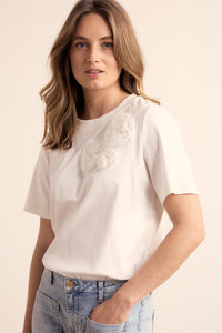 T-Shirt Flower Detail - Wit