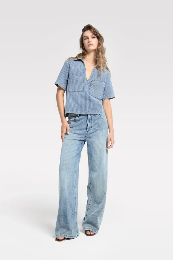 James - Striped Wide Leg Jeans - Blauw