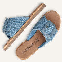 Round buckle denim mules