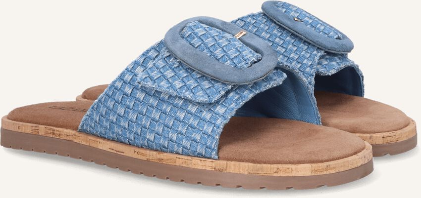 Round buckle denim mules