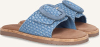 Round buckle denim mules
