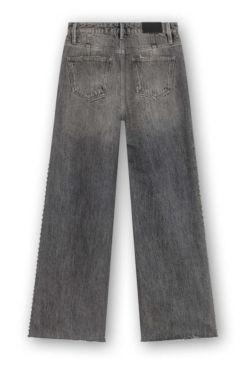 Mid Waist Straight Leg Jeans With Studs
