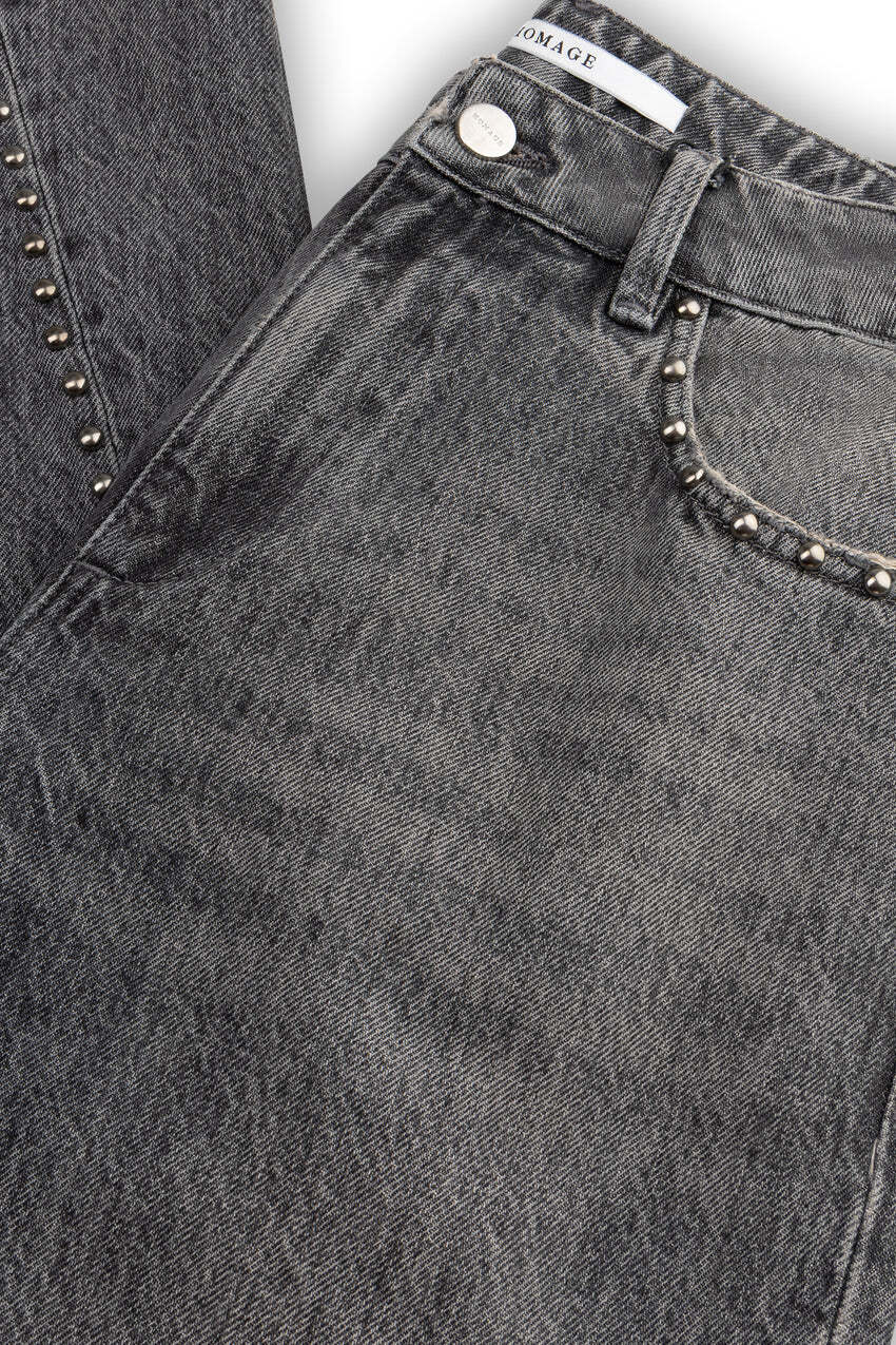 Mid Waist Straight Leg Jeans With Studs