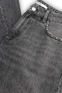 Mid Waist Straight Leg Jeans With Studs