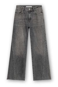 Mid Waist Straight Leg Jeans With Studs