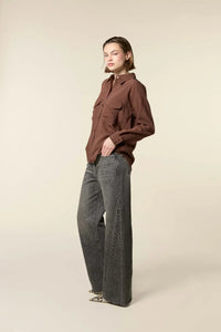 Mid Waist Straight Leg Jeans With Studs