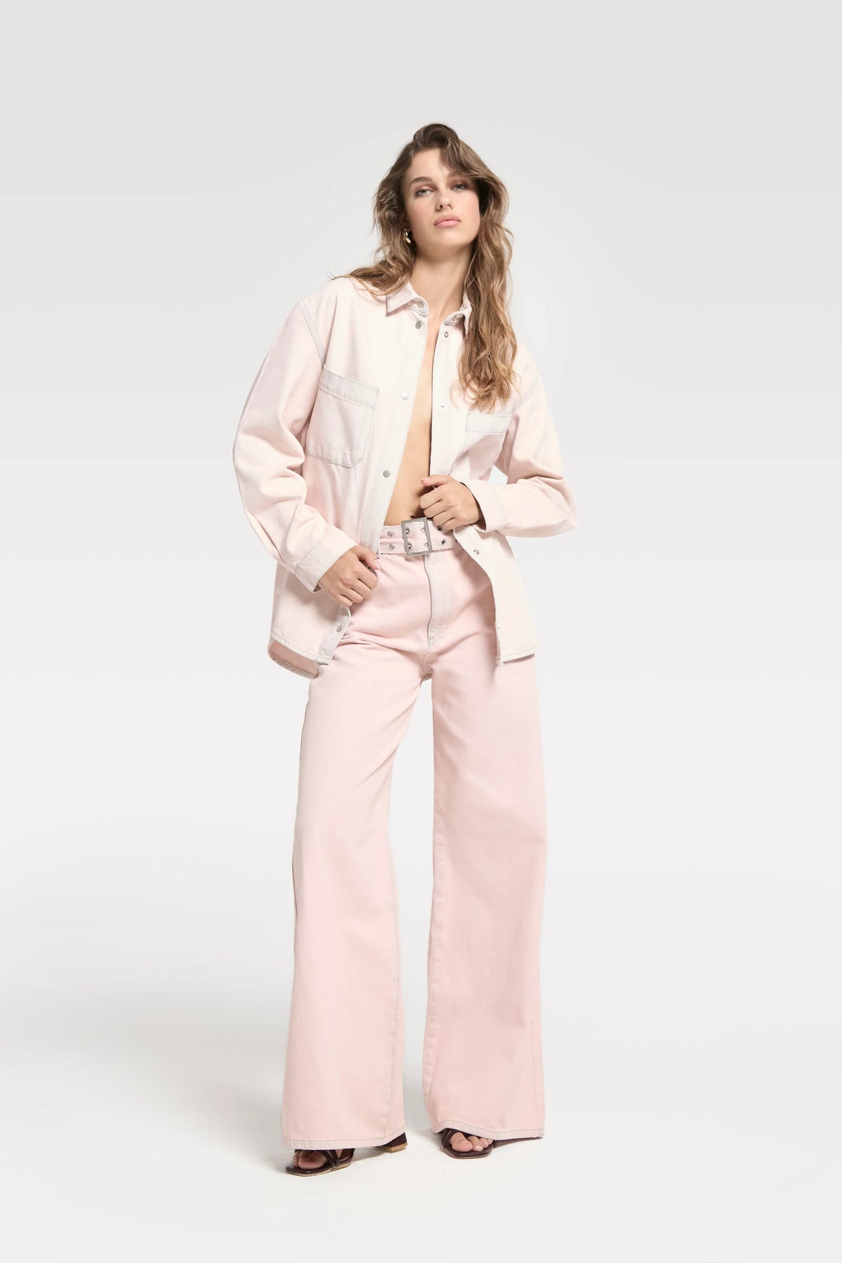 Palazzo Jeans With Belt - Roze