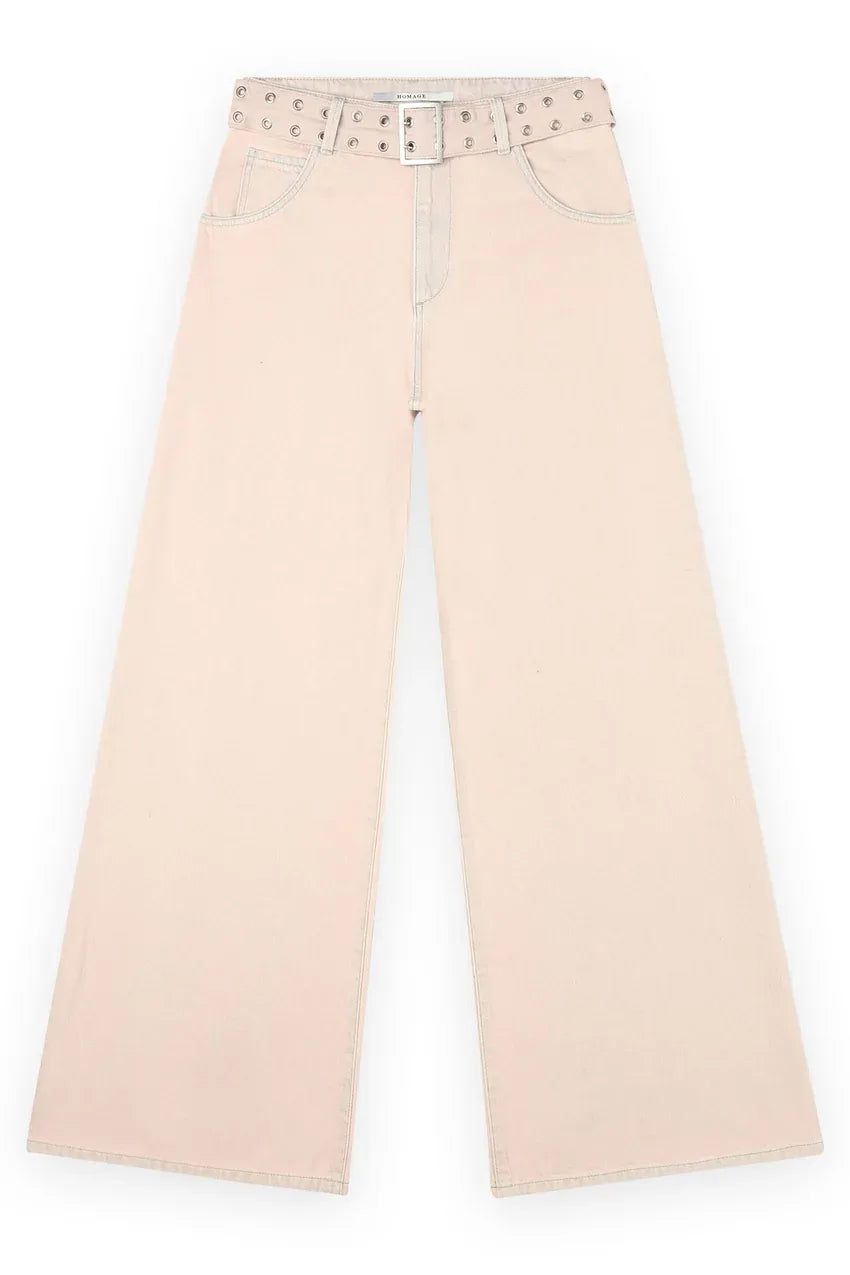 Palazzo Jeans With Belt - Roze