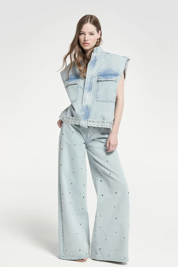 Palazzo Jeans With Eyelets - Blauw