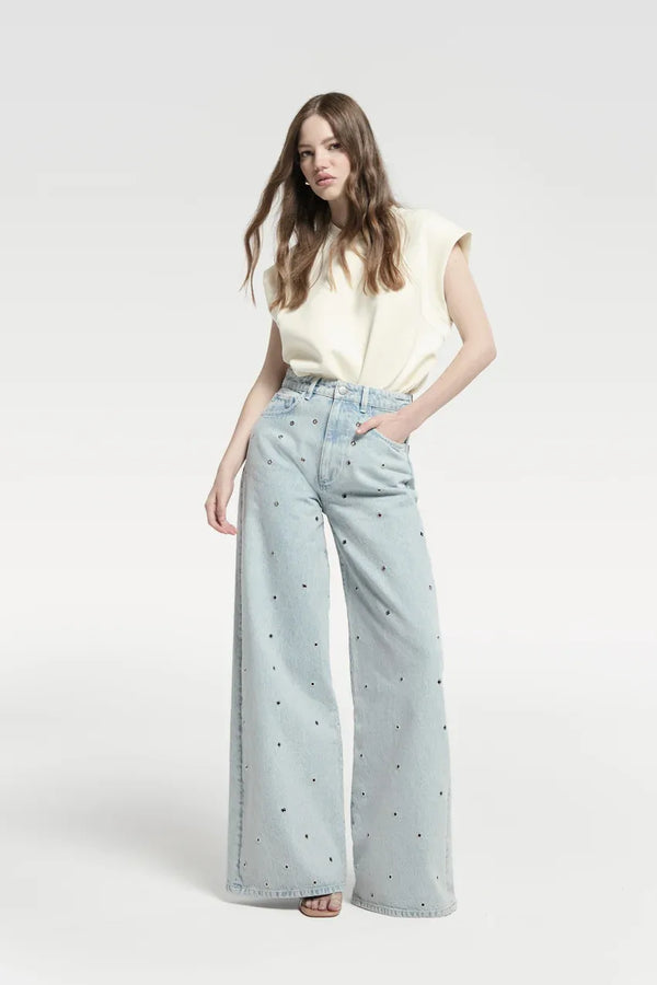 Palazzo Jeans With Eyelets - Blauw
