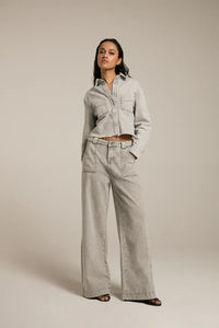 Mid Waist Palazzo Jeans with Big Pockets - Grijs