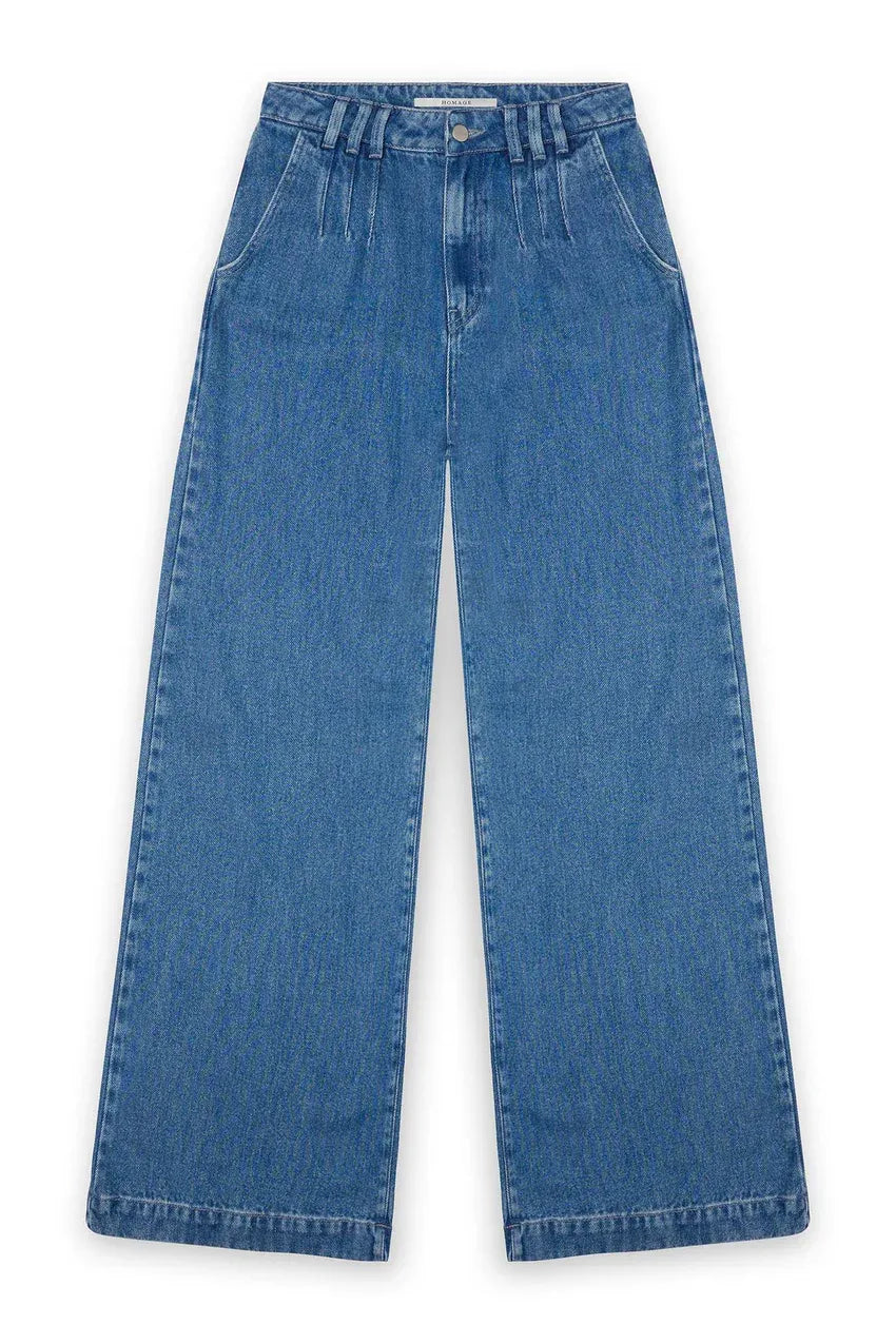 Flowy Palazzo Jeans with Pleats - Zwart