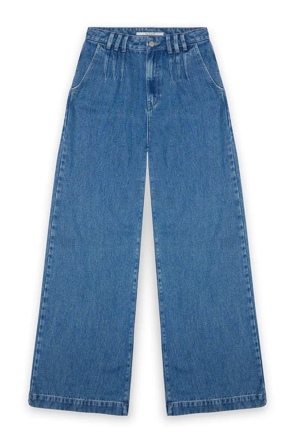 Flowy Palazzo Jeans with Pleats - Zwart
