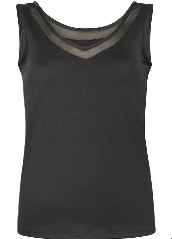 Basic V-Neck Singlet Mesh - Zwart