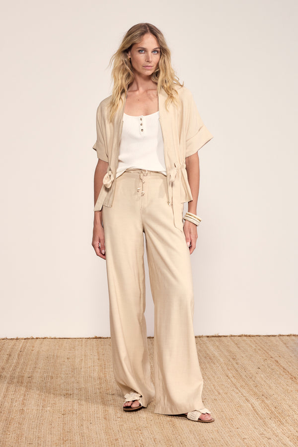 Linen Blend Wide-Leg Trousers