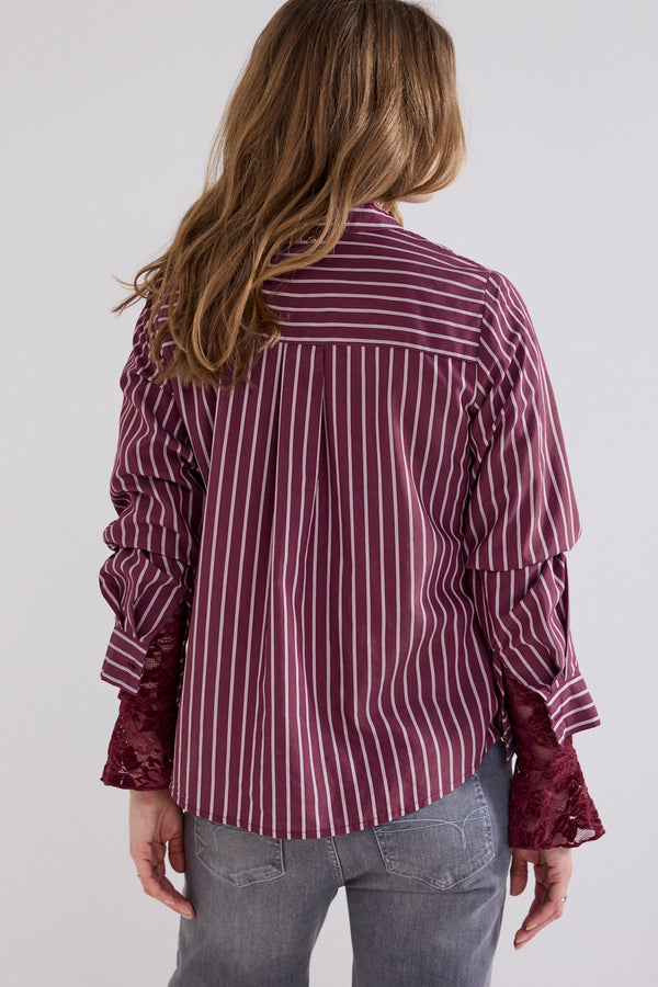 Striped Blouse Strass Placket