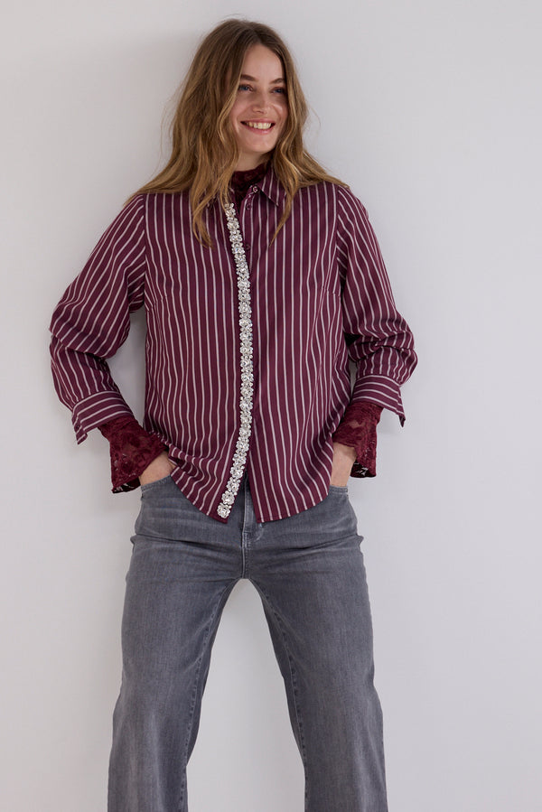 Striped Blouse Strass Placket