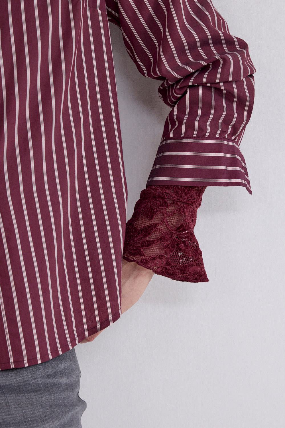 Striped Blouse Strass Placket