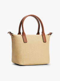 Popette mini tote raffia - Bruin