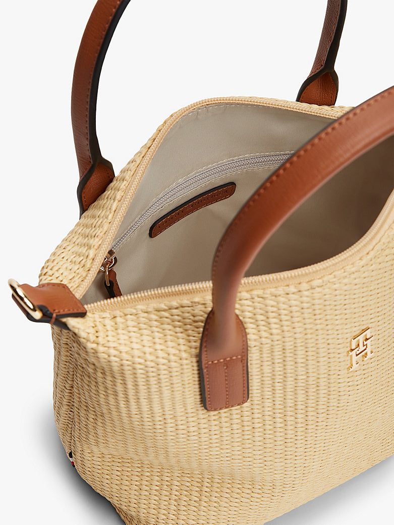 Popette mini tote raffia - Bruin